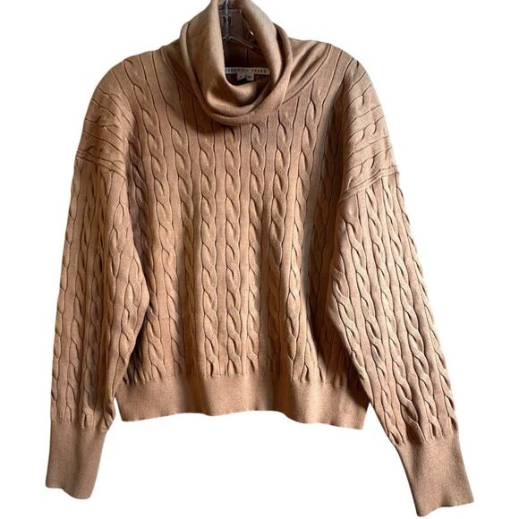 NWT Veronica Beard Lova Pullover Cable Knit Turtleneck Sweater Camel Women Sz XL - Picture 1 of 16